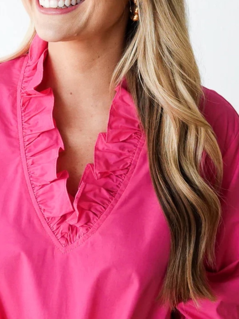 Taylor Tillman Hot Pink Ruffle V-Neck Mini Dress